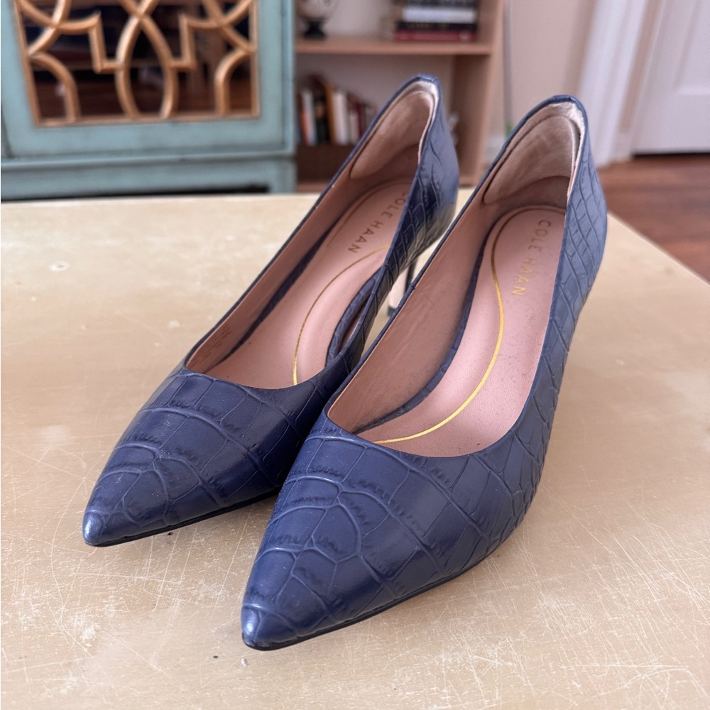 Cole Haan Women's Navy Croc-Patterned Heels